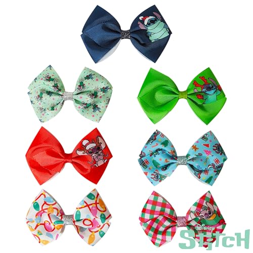 Luv Her Lilo & Stitch Licensed Girls Hair Bows - Hair Accessories Gift Set - 7 Pcs 4 Inch Bundle - Stitch Christmas Hair Clips for Girls - Alligator Clip - Ages 3+