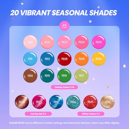 beetles Gel Polish Wandering Peace Collection 20 Colors Fall Gel Nail Polish Set 75 PCS Brown Blue Red Black Purple Glitter Cat Eye Glitter Glossy Matte Top Coat Uv Led Salon Home Gifts for Women