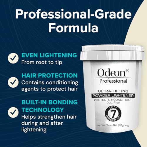 Odeon Professional Ultra-Lifting Hair Bleach Powder 4oz ? Lightens Up to 7 Levels ? For Balayage, Highlights & Full Hair Bleaching ? All Hair Types