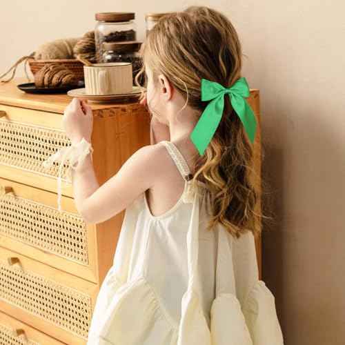 4" Satin Ribbon Hair Bows Green Long Tail Polyester Ribbon Hair Bow Clips Ponytail Holder Spring Dress Accessories for Teens Toddler Girls Kids Women St. Patrick¡¯s Xmas Gift
