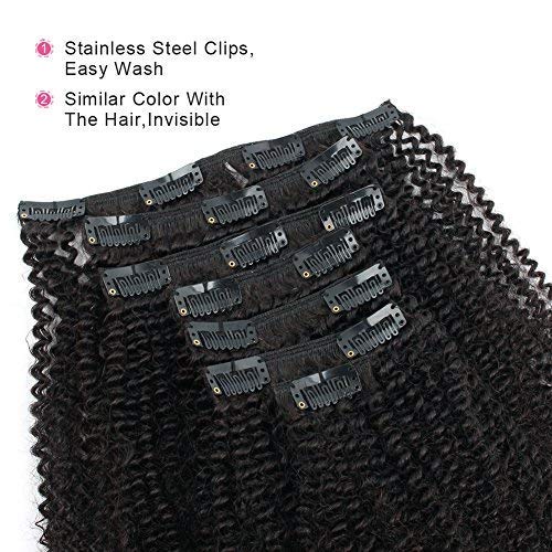 ABH AMAZINGBEAUTY HAIR Afro Coily Clip in Hair Extensions Real Human Hair 4B and 4C Double Wefts Remy Coily Clip ins for African Americans 120 Grams 7pcs 17 Clips, #1B Natural Black 14 Inch