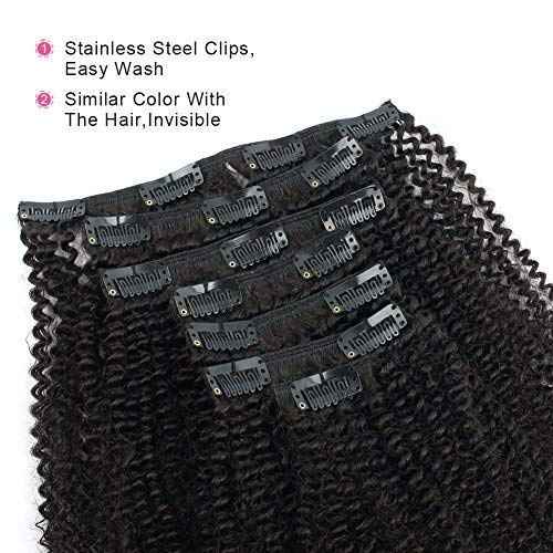 ABH AMAZINGBEAUTY HAIR Afro Coily Clip in Hair Extensions Real Human Hair 4B and 4C Double Wefts Remy Coily Clip ins for African Americans 120 Grams 7pcs 17 Clips, #1B Natural Black 18 Inch