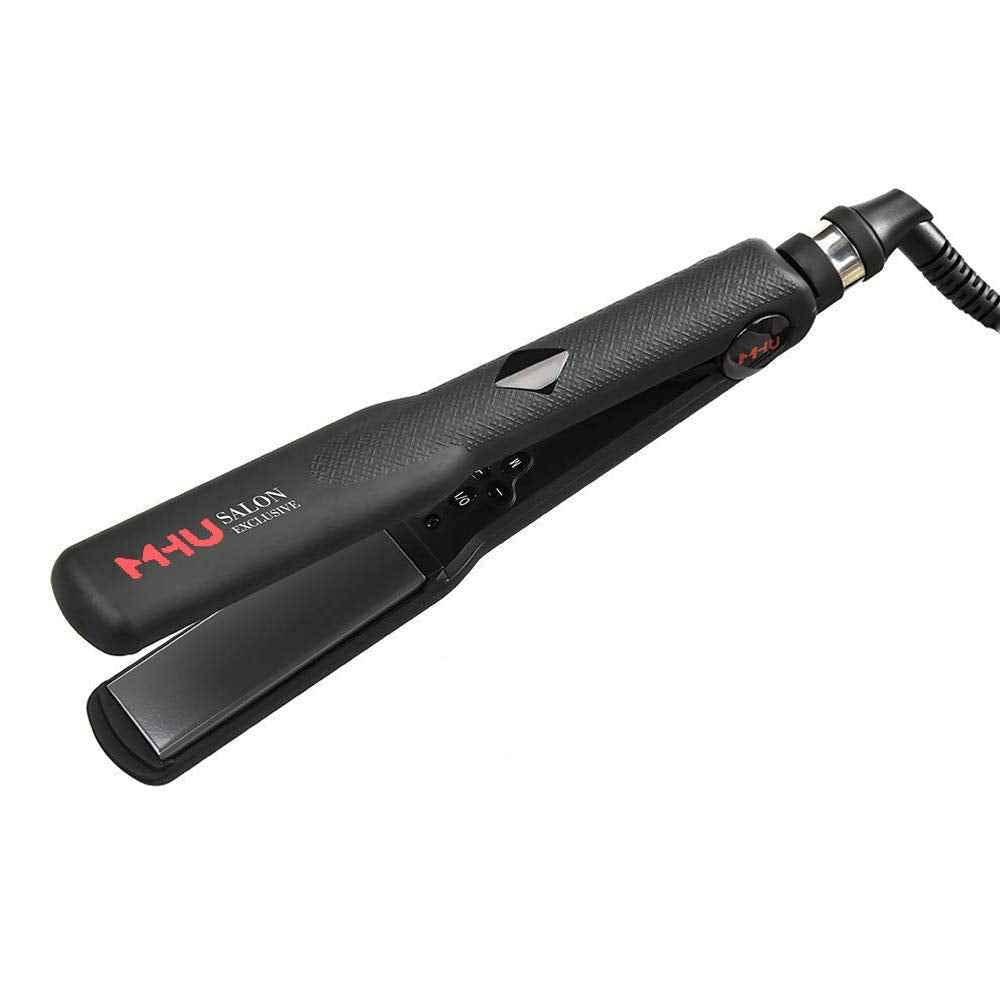 Professional Dual Voltage Hair Straightener 1.25" Keratin Ceramic Flat Iron Fast Heat Up for Home Use Iron Wide Plate Adjust Temperatures Auto Shut Off, Black