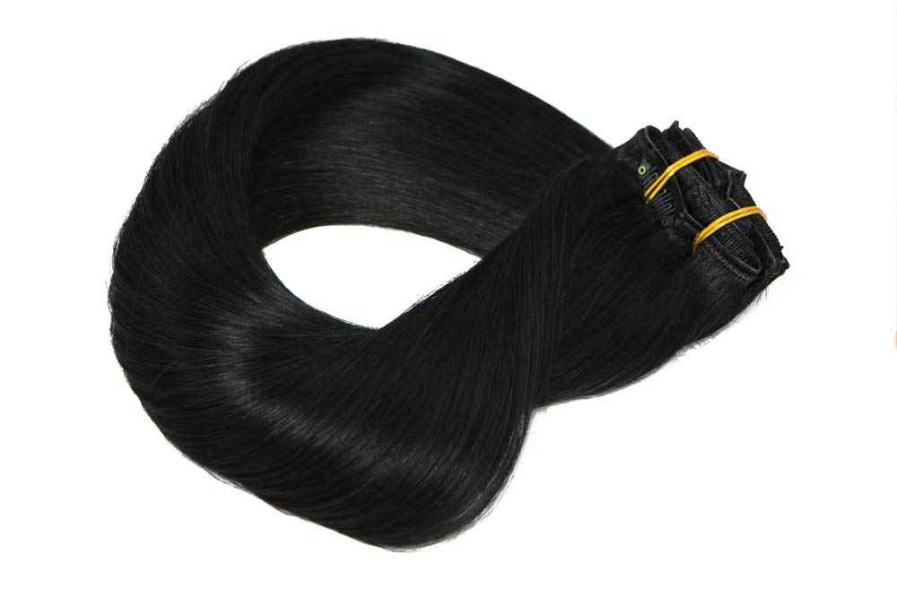 HUAYI Natural Color Jet Black 120g 7Pcs Clip In Hair Extensions Human Hair Soft Silky Thick End Tangle Free Full Head Hair Extensions Balayage Hair (1#16'')