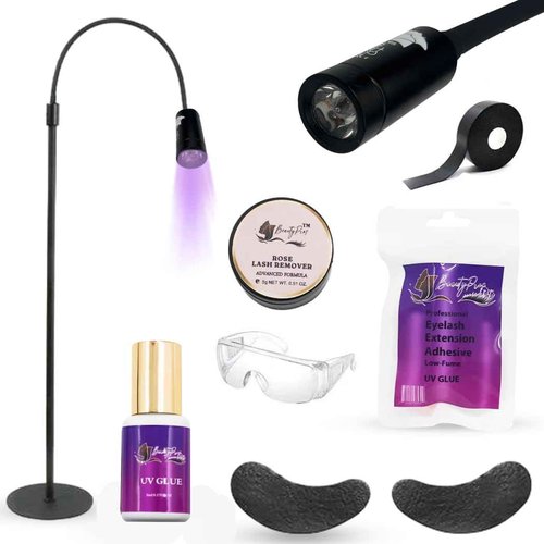 BeautyPros UV Light for Lash Extension - LED Foot Pedal Gel Curing Lamp With Adjustable Gooseneck for Lash Artists, Nail Tech, Makeup Studios