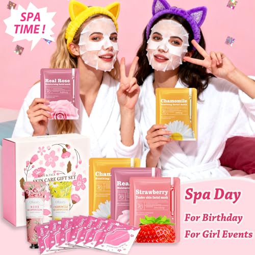 100 PCS Spa Party Supplies for Girls, Spa Party Favors Gifts Set Include Face Masks Skincare, Hand Cream, Lip Balm, Eye Mask, Lip Mask, Hair Ties, Sleepover Slumber Birthday Spa Party Supplies Kit