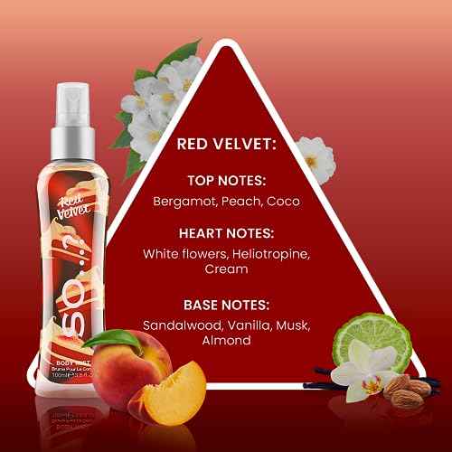 So¡¦? Body Mist Set - Perfumes for Women - Vanilla Perfume, Red Velvet, Cherry Blossom - Scents Lasting 6 Hours - Fragrance Gifts for Women - 3 pcs