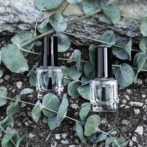 6PCS Empty Nail Polish Bottles with Funnel, Empty Fingernail Polish Bottles Glass Rectangle with Brush & Mixing Balls Black (5ML)