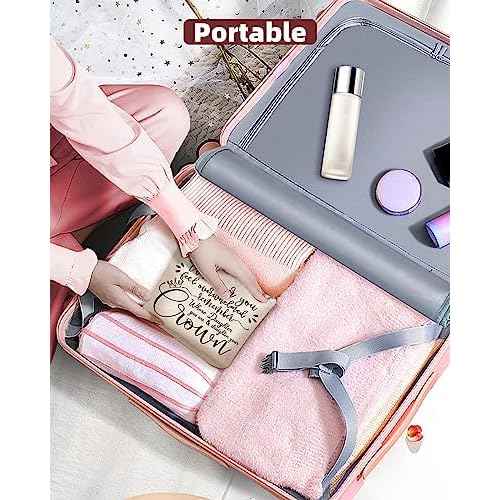 Daughter Choice, Inspirational Makeup Bag for Daughter from Mom Dad, Best Bonus Step Daughters Graduation Birthday Present from Step Mom, Small Linen Straighten Your Crown Cosmetic Bags