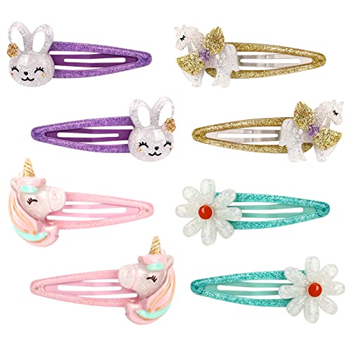 Girls Unicorn Hair Clips Toddler Girls Snap Clips with Cute Flower Pattern,Lovely Rabbit Metal Snap Hair Pins,Cute Flower Hair Clip for Toddlers Kids(B)