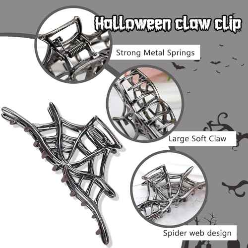 BELSITA Halloween Hair Clip, Metal Black Spider Web Non-Slip Hair Claw Clip, 1Pcs, for Women Girls, Fashion Exquisite Design, Big Hair Clips for Halloween Hair Accessories Supplies