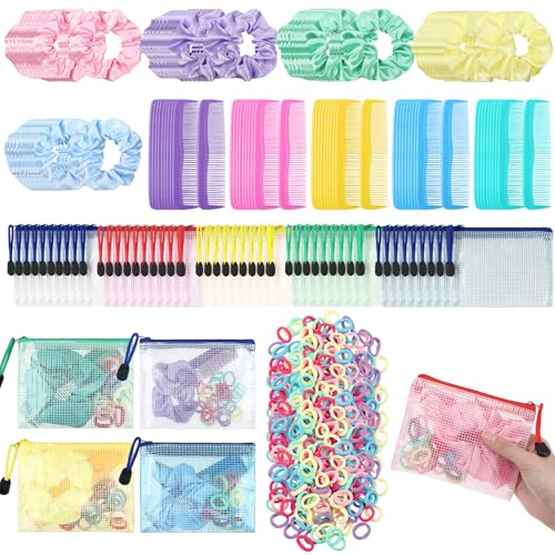 1150 Pcs 50 Set Operation Christmas Box Gifts Bulk Stain Scrunchies Mini Comb Small Hair String and Mesh Zipper Storage Bags Ideal for Operation Christmas Charity Box Volunteers Organizations