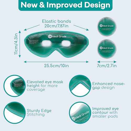 Medi Grade Cooling Eye Mask for Puffy Eyes, Allergies, Sinuses - Reusable Gel Eye Mask and Cooling Pads with Thermo-Bag for Dark Circles, Hangovers and Migraine Relief - Cold Eyemask