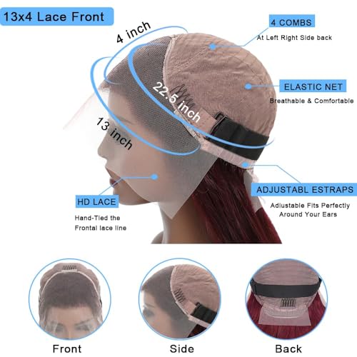 28 Inch 99j Burgundy Lace Front Wigs Human Hair Red Wig Burgundy Human Hair Wig Glueless Lace Front Wigs for Women 13x4 Body Wave Lace Front Wigs Pre Plucked 180% Density