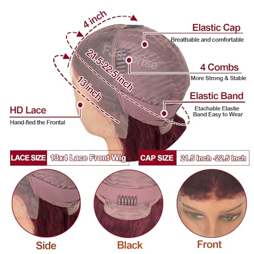 99j Burgundy Lace Front Wigs Human Hair 26 Inch 13x4 Body Wave Lace Front Burgundy Wigs Human Hair Pre Plucked With Baby Hair Glueless Wine Red Body Wave Wig HD Transparent Frontal Wig for Women