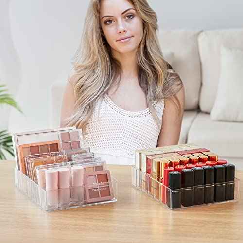 Makeup Organizer for Eyeshadow Palette and Lipstick Organizer, 7 Section Divided Makeup Palette Organizer for Vanity Drawer Countertop Modern Cosmetics Storage(7.48" x 6.22" x 1.77")