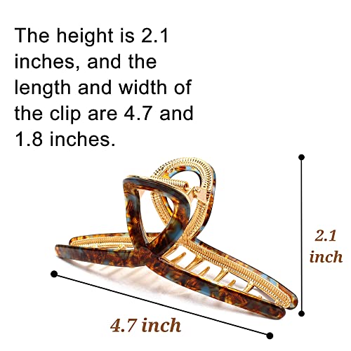 3Pack Large Metal Acetate Hair Claw Clips for Thick Thin Hair, Fashion Big Hair Clamp Hair Styling Accessories as Gift for Wife Girlfriend (Ivory White,Green White,Amber)