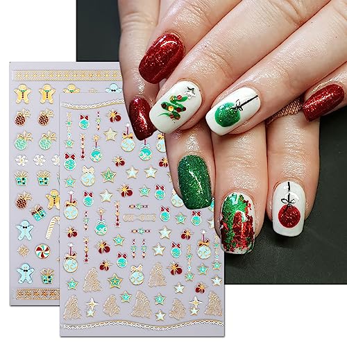 12 Sheets Christmas Nail Art Sticker 3D Self-Adhesive Nail Decals Art Design Holographic Cute Santa Claus Elk Nail Art Sticker for Women Manicure Decoration Acrylic Nails DIY Nails Art Supplies