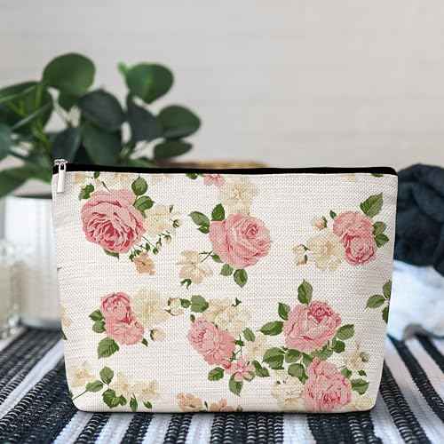 GREOXG Floral Makeup Bag, Small Travel Cosmetic Bag with Zipper, Cute Makeup Pouch Gift Ideas for Women Teen Girls Friends Mom Sisters Teacher Birthday Christmas Wedding Graduation-E20