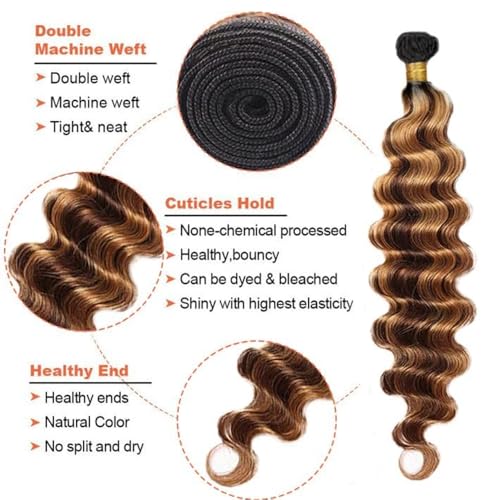 4/30 Human Hair Bundles Brown Deep Wave Bundles 22 24 26 inch Highlight Bundle Human Hair Ombre Brown Bundle