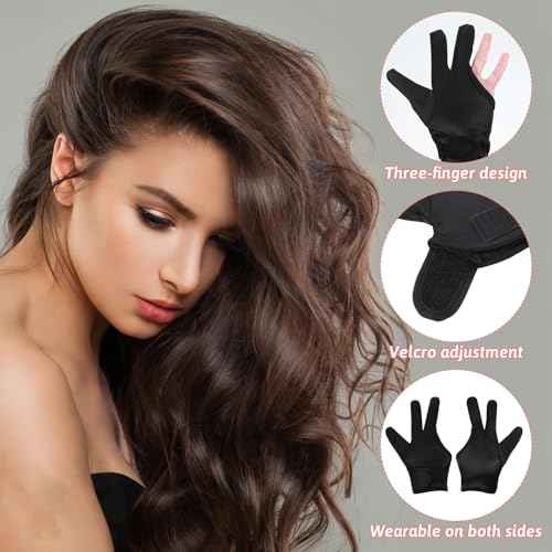 2pcs Heat Resistant Gloves for Hair Styling Curling Wand Professional 3 Finger Mittens Glove Iron Barber Glove Reusable Straightener Heat Protector Glove Curling Wand Flat Iron Hot Protection Gloves