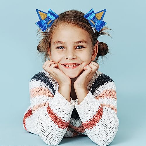 1 Pair Blue Ears Hair Clip£¬ Glitter Blue Ears for Kids Blue Bow Hair Barrettes Birthday Decorations Halloween Costume Cosplay Accessories Party Supplies