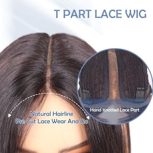 Straight Wigs Human Hair Wear and Go Glueless Wigs Human Hair Pre Plucked Pre Cut HD Lace Front Wig 180 Density Layered Wig Black Mixed Brown 20 inch FS1B/30