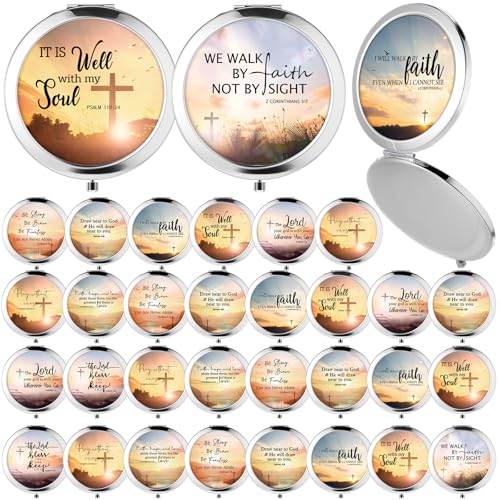 36 Pcs Christian Compact Mirrors Gifts for Women Bulk Religious Pocket Mirror with Bible Verse Inspirational Scripture Quote Church Gifts for Ladies Church Congregation Group Party Favors