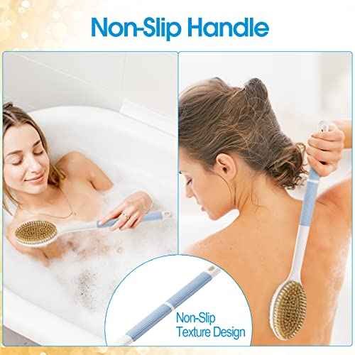 Back Scrubber Anti Slip for Shower,Shower Brush Long Handle with Stiff and Soft Bristles,Body Exfoliator for Bath or Dry Brush(Blue)