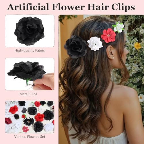 36 Pack Flower Hair Clips Rose Floral Hair Accessories for Women Boho Bride Claw Clip Side Hair Clip Hairpin Brooch Pin Headpiece for Girls Wedding Halloween Hairstyles