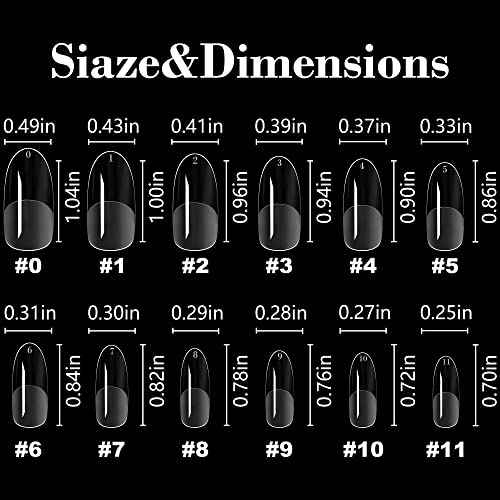 AddFavor 240pcs Oval Nail Tips Clear Full Cover Medium Length Round Fake Nails Acrylic Gel Nail Tips for Salon and Home Nail Art Manicure 12 Sizes