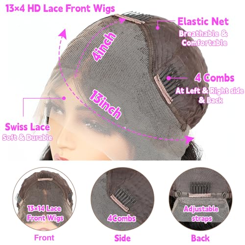 Lace Front Wigs Human Hair 13x4 Straight Lace Front Wigs HD Transparent 200% Density Glueless Wigs For Black Women Pre Plucked With Baby Hair 24inch