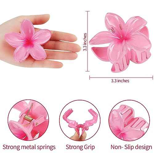 Flower Hair Clips for Women 6 Pcs Hawaiian Large Claw Clips Plumeria Medium Hair Claw Clips for Thick Thin Hair Hibiscus Tropical Beach Hair Accessories for Women Girls and Girls (ABS)