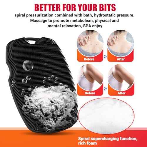 Silicone Body Scrubber - Anti Zinc Infused-Highly Elastic Bristles Exfoliating Body Scrubber for Shower Body,Cellulite Reduction,Blood Circulation- Black