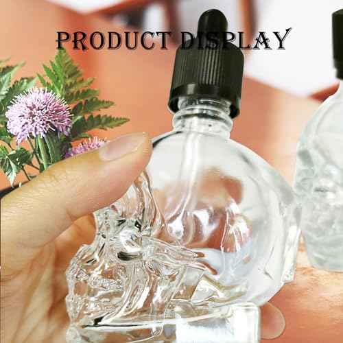 2 pcs Set 1OZ Transparent/Black Skull Glass Dropper Bottle Leakproof Essential Oils Bottle for Storage and Travel (Transparent, 1 OZ)