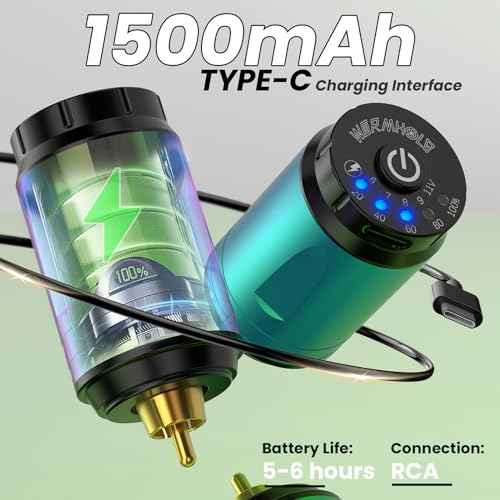 Wormhole Wireless Tattoo Gun Complete Tattoo Practice Kit Rotary Machine Kit Tattoo Gun with 1,500 mAh Capacity Power Supply 10 Tattoo Ink 20 Cartridge Needles Tattoo Supplies