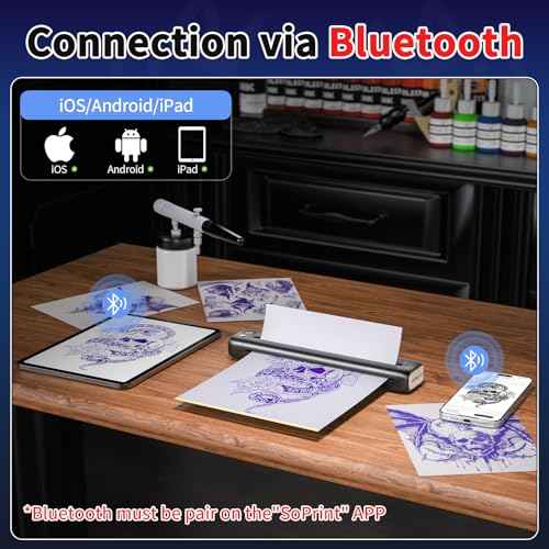 Tattoo Stencil Printer, Wireless Tattoo Machine, Thermal Portable Kit with Transfer Papers, Tattoo Supplies for Perfessional and Beginners, Bluetooth & USB Connnection-Black