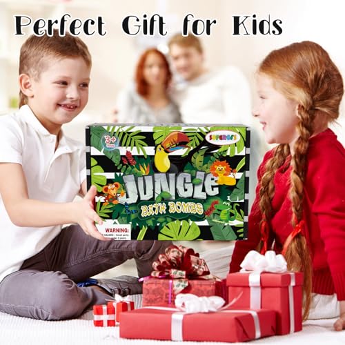 Bath Bombs for Kids with Surprise Inside Kid with Jungle Toys Inside, 12-Pack Organic Bath Bombs for Boys Bubble Bath with Magic Bathbombs, Birthday Gifts for Boys