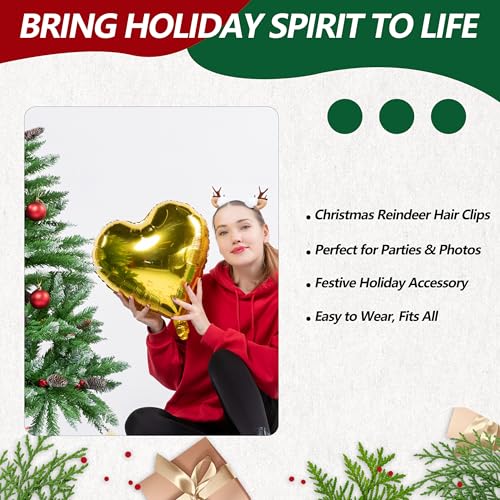 2 Pieces Reindeer Antler Hair Clips with Ears, Cute Brown Deer Costume Accessories for Christmas, Halloween, and Cosplay Party Dress-Up for Girls and Women