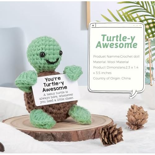 Funny Mini Crochet Turtle Gift ? Handmade Positive Sea Turtle Decor, Emotional Cute Stuffed Animal, Graduation Birthday Teacher Appreciation Gifts for Women Men Coworker Friends