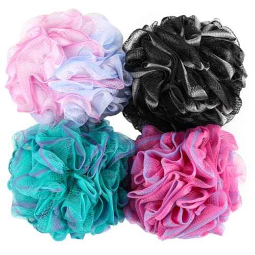 BTYMS Loofah Sponge 60 Gram Shower Pouf Bath Scrunchies Shower Puff Exfoliating Body Wash Scrubber Bath Puffs for Washing - Set of 4
