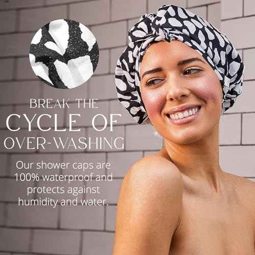 GRACE & COMPANY Luxury Shower Cap For Women - 100% Waterproof, Reusable, Washable & Breathable Shower Caps - Casablanca(Bag Packaging)