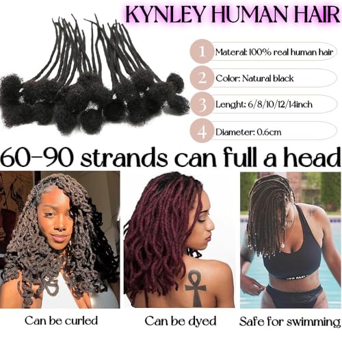 0.4cm & 0.6cm Width, 4-14 Inches10, 30, 60, 100 Strands Options 100% Real Human Hair Dreadlock Extensions for Men/Women/Kids, Handmade Permanent Loc Extension Bundles (0.4cm, 8inches, 60Strands)