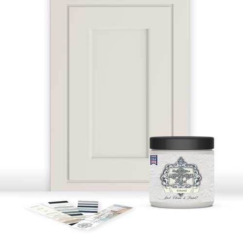 ALL-IN-ONE Paint, Durable cabinet and furniture paint. Built in primer and top coat, no sanding needed. Includes our 30 featured color card - Almond (off white with tan undertone), 8oz Sample