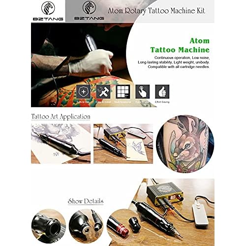 Complete Beginner Tattoo Kit Motor Pen Machine USA Color Inks Power Supply Set Needles (black)