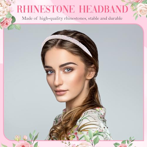 WILLBOND 4 Pieces Rhinestone Hair Band Double Crystal Side Band Imitation Diamond Crystal Hoop Headband Thin Headband for Women Hair Accessory(White, Pink, Light Blue, Light Purple)