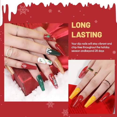 Aokitec Dip Powder Set, Advent Calendar 2025, 8 Christmas Colours for Nails, Red Glitter Green Dipping Set