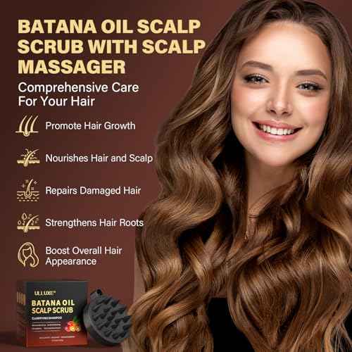 Scalp Scrub, 2-in-1 Scalp Exfoliator Clarifying Shampoo for Dandruff, Dry & Itchy Scalp Care, Batana Oil & Rosemary Scrub Scalp Treatment with Scalp Massager Promotes Hair Growth, 10.93 oz
