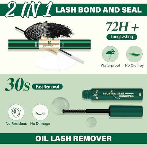 KEYYOU Lash Extension Kit DIY 300Pcs Lash Clusters Eyelash Extension Kit 40D 0.07 D Curl 9-18MIX Lash Clusters Kit with Lash Glue Remover Applicator Easy to Use for Beginners(Kit,40D-D,9-18MIX)