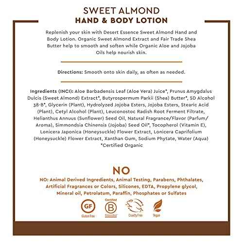 Desert Essence Hand and Body Lotion, Sweet Almond, 8 oz